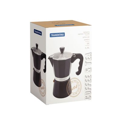 Cafeteira Expresso Italiana Tramontina em Alumínio Preto com Cabo em Nylon 320 ml