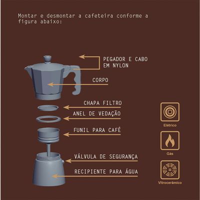 Cafeteira Expresso Italiana Tramontina em Alumínio Preto com Cabo em Nylon 320 ml