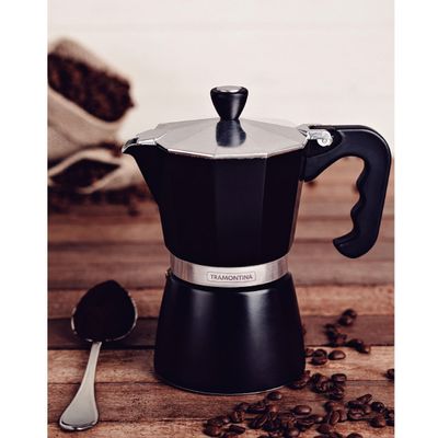 Cafeteira Expresso Italiana Tramontina em Alumínio Preto com Cabo em Nylon 320 ml