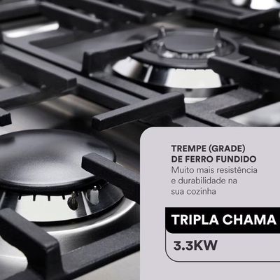 Fogão Cooktop Inox A Gás 4 Bocas 1 Dupla Ecg04 Bivolt - Eos B163914 Bivolt
