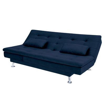 Sofá-Cama com Chaise 188cm Linoforte Rayssa Suede Veludo Espuma D-33 Azul Petroleo