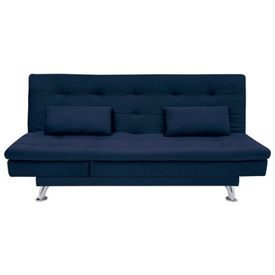 Sofá-Cama com Chaise 188cm Linoforte Rayssa Suede Veludo Espuma D-33 Azul Petroleo