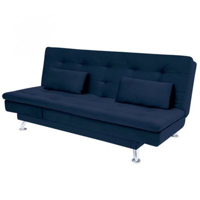 Sofá-Cama com Chaise 188cm Linoforte Rayssa Suede Veludo Espuma D-33 Azul Petroleo