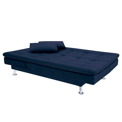 Sofá-Cama com Chaise 188cm Linoforte Rayssa Suede Veludo Espuma D-33 Azul Petroleo