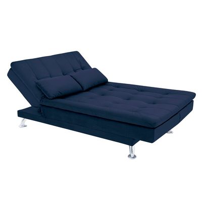 Sofá-Cama com Chaise 188cm Linoforte Rayssa Suede Veludo Espuma D-33 Azul Petroleo
