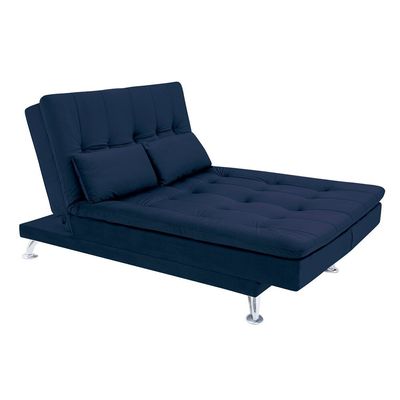 Sofá-Cama com Chaise 188cm Linoforte Rayssa Suede Veludo Espuma D-33 Azul Petroleo