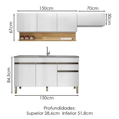 Cozinha Modulada 3 Pecas Com Balcao Pia Line Supremo Cp Freijo Ktp Supremo Cp Freijo