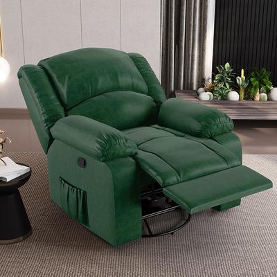 Poltrona do Papai Reclinável Sala de Cinema Madrid Glider Manual Giratória Massagem USB PU Verde Musgo  G26