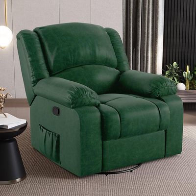 Poltrona do Papai Reclinável Sala de Cinema Madrid Glider Manual Giratória Massagem USB PU Verde Musgo  G26