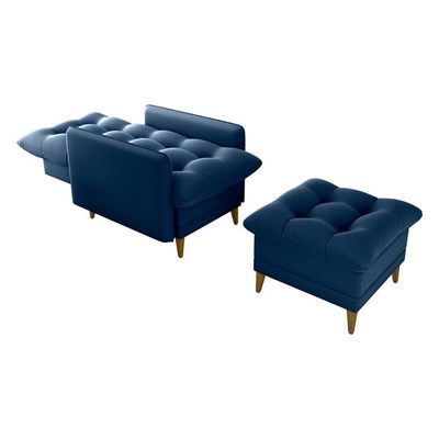 Poltrona De Amamentação Com Puff Montreal Suede Azul Matrix Suede Azul