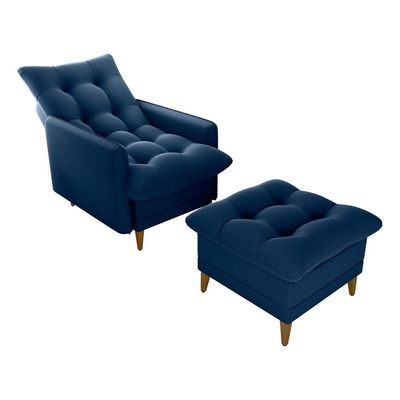 Poltrona De Amamentação Com Puff Montreal Suede Azul Matrix Suede Azul