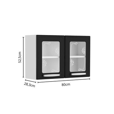 Armário Aéreo De Aço 2 Portas Vidro Preto Evidence Bertolini Preto/branco