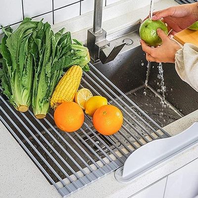 Escorredor De Pia Dobravel Portatil Aço Inox Tamanho 47x35 Xg