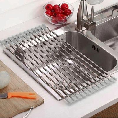 Escorredor De Pia Dobravel Portatil Aço Inox Tamanho 47x35 Xg