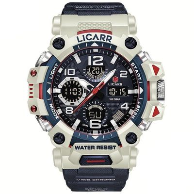 Relógio Digital Masculino à Prova De água 5atm Duplo Display Esportivo Quartzo Azul Escuro