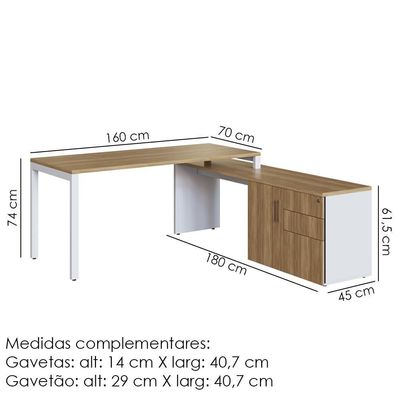 Mesa Escritorio Office 180x160 Cm 25856 Artesano Nogal Sevilha Branco