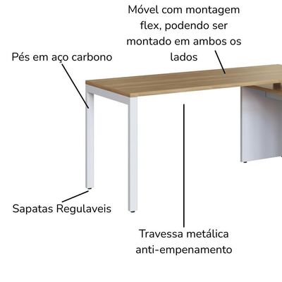 Mesa Escritorio Office 180x160 Cm 25856 Artesano Nogal Sevilha Branco