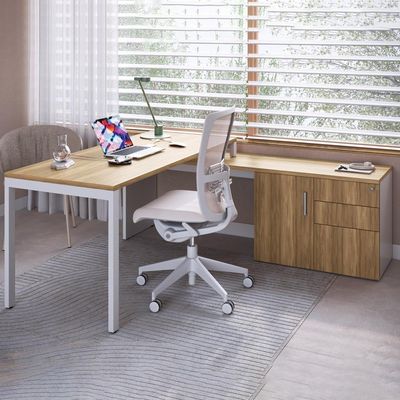 Mesa Escritorio Office 180x160 Cm 25856 Artesano Nogal Sevilha Branco