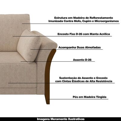 Sofá Decorativo 3 Lugares 222cm Market Linho Cru - Gran Belo