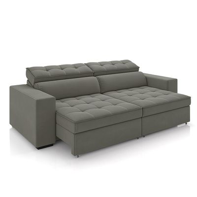 Sofá Decorativo Hugo 2 Lugares 208cm Reclinável e Retrátil Veludo Cinza G45 - Gran Belo