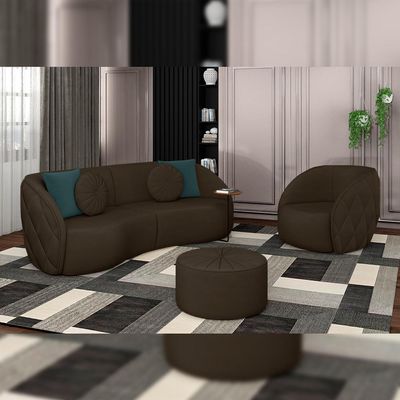 Sofá Decorativo 318cm com Almofadas Redondas Clarke Veludo Marrom - Gran Belo