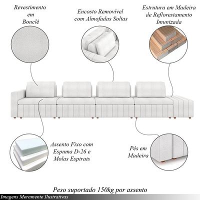 Sofá Ilha com Encosto e Almofadas Móveis Olimpo 425cm Modulado Bouclê Branco G45 - Gran Belo
