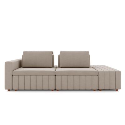Sofá Ilha com Encosto e Almofadas Móveis Olimpo 285cm Modulado Veludo Bege G45 - Gran Belo