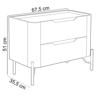 Mesa De Cabeceira Orgânica 2 Gavetas Pés Industrial Dourado Bliss I03 Musgo - Lyam Decor