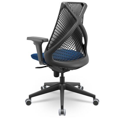 Cadeira De Escritório Giratória Presidente Unix P03 Tela Cinza Crepe Azul - Lyam Decor