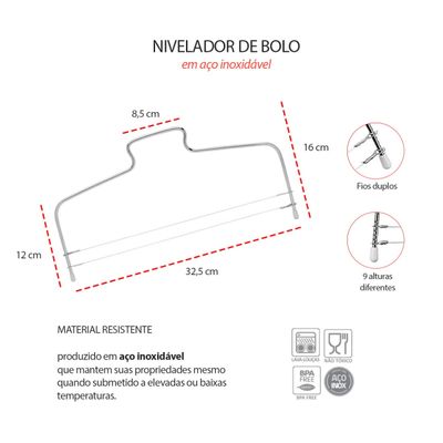 Cortador de Bolo Aço Inox e Nivelador Fio Duplo 9 Alturas