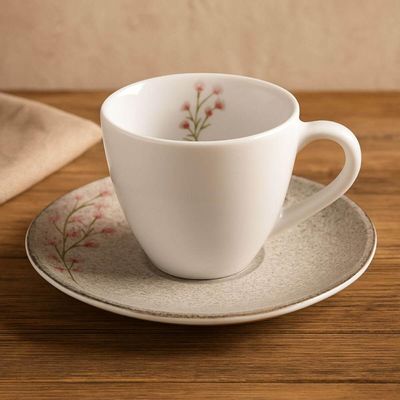 Xícara e Pires Chá Café 95ml Tramontina Floralis Porcelana