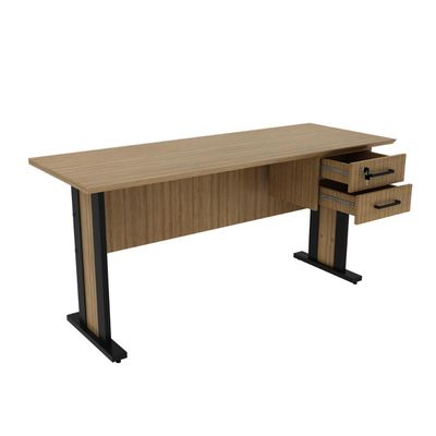 Mesa de Escritório 160cm 2 Gavetas e Chave ME4193 Amêndoa/Preto