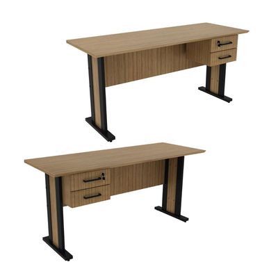 Mesa de Escritório 160cm 2 Gavetas e Chave ME4193 Amêndoa/Preto