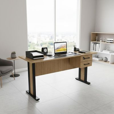 Mesa de Escritório 160cm 2 Gavetas e Chave ME4193 Amêndoa/Preto