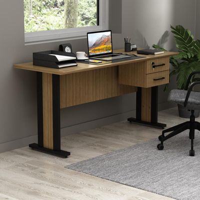 Mesa de Escritório 160cm 2 Gavetas e Chave ME4193 Amêndoa/Preto