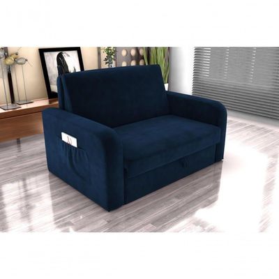 Sofá Cama Daiane 2 Lugares Com Baú Veludo Azul Matrix