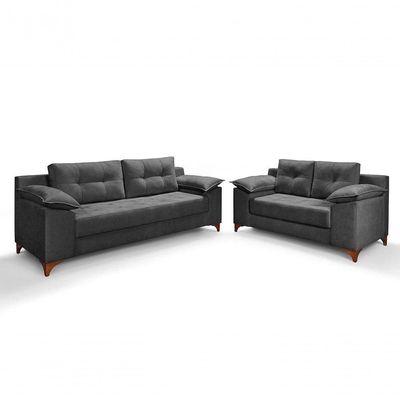 Conjunto Sofá Ibiza 3 E 2 Lugares 2,22m E 1,57m Veludo Confortável Chumbo 208