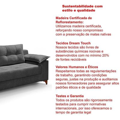 Sofá Ibiza 3 Lugares 2,22m Casal Luxo Aveludado Premium Chumbo 208