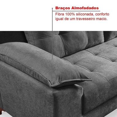 Sofá Ibiza 3 Lugares 2,22m Casal Luxo Aveludado Premium Chumbo 208