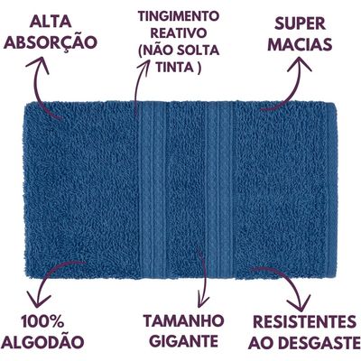 Jogo de Toalhas de Banho 4 Peças 100% Algodão Alta Absorção (2 Banho + 2 Rosto ) Padrão Hotel/Pousada - Azul
