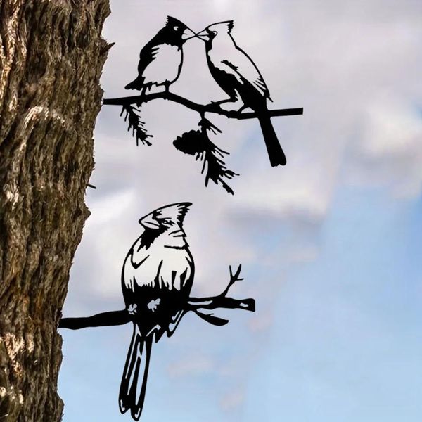 Decoração de Metal em Forma de Pássaros para Jardim. Corvos e corujas metálicas adicionam charme. Tipo 3