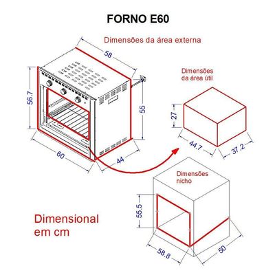 Forno Elétrico Embutir Nardelli E60 Inox 60l Inox 110V
