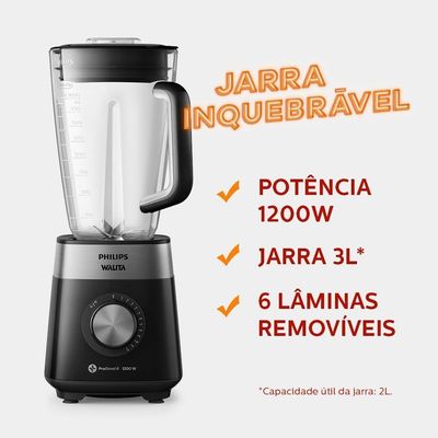 Liquidificador Philips Walita Ri2242/91 Jarra Inquebrável 1200w Preto 110V