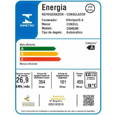 Geladeira Consul Frost Free Duplex 455L Tecnologia Inverter Branco 110V