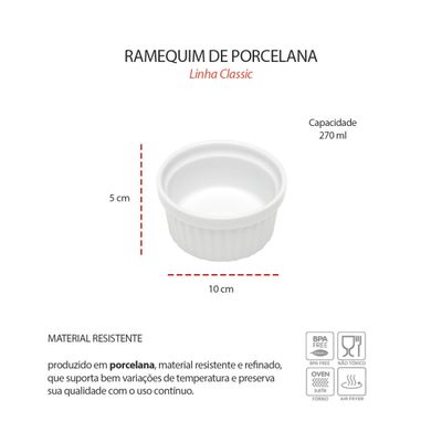 Ramequim Mini Porcelana Branco Forno 270ml 10cm