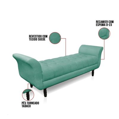 Recamier Olinda Suede 160 Cm Pés Torneados Castanhos - D'rossi Cor Azul Turquesa