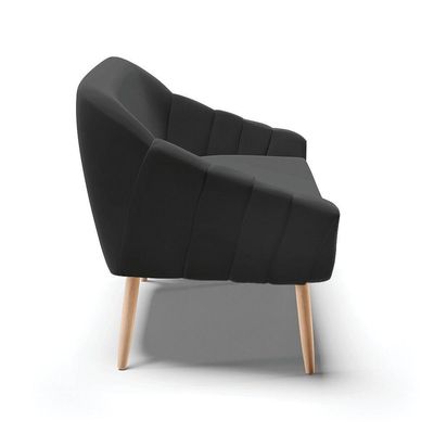 Namoradeira 02 Lugares Suede Preto Pés Palito Natural