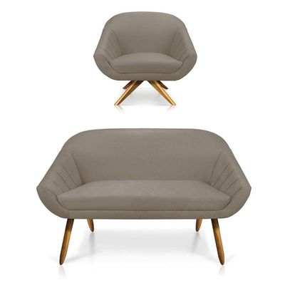 Kit 01 Namoradeira 02 Lugares E 01 Poltrona Giovana Suede com produção na cor Marrom Rato
