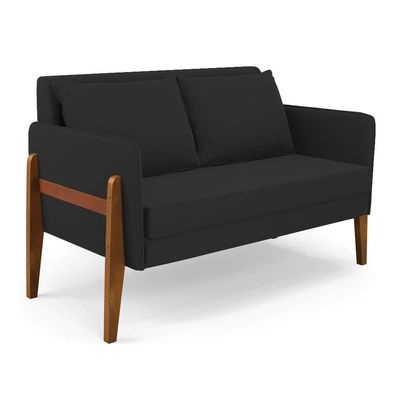 Sofá Namoradeira Lana Veludo Base De Madeira - D'rossi Cor Preto