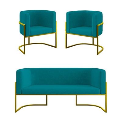 Kit Sofá 2 Lugares + 2 Poltronas Para Recepção Balaqui Azul Turquesa